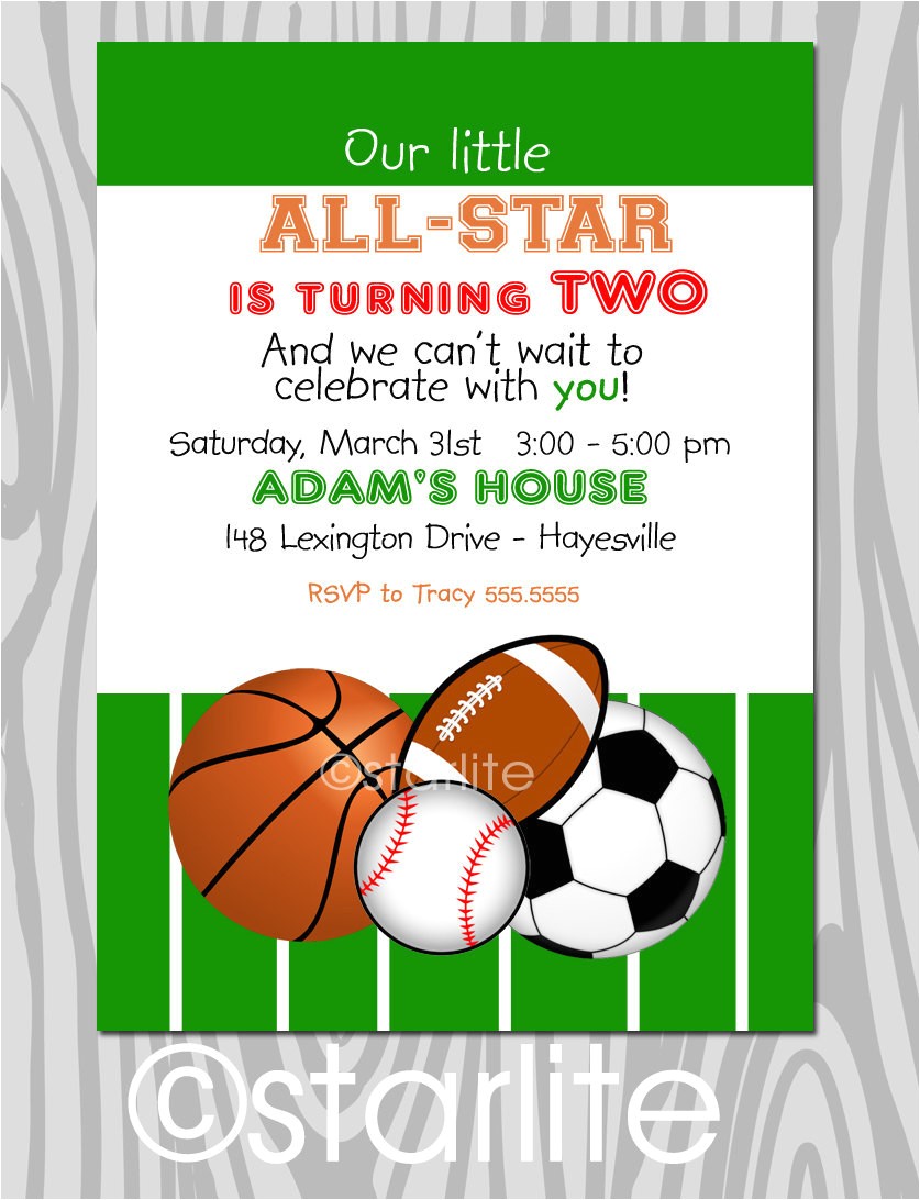 Sports themed Birthday Invitation Wording All Star Birthday Party Invitation Sports theme by Starwedd