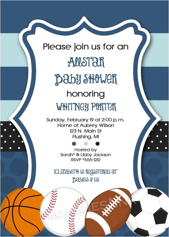 Sports themed Birthday Invitation Wording Mod Allstar Sports theme Baby Shower or Birthday Party