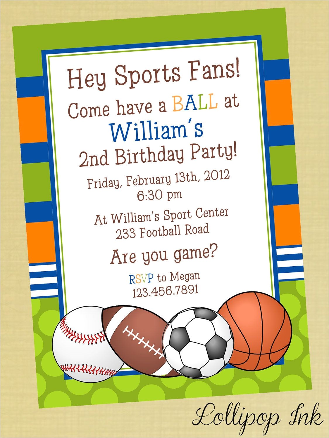 Sports themed Birthday Invitation Wording Sports Printable Birthday Invitation Personalized Sports