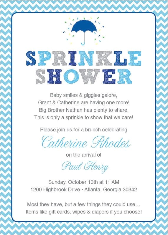 Sprinkle Baby Shower Invitation Wording Blue Baby Sprinkle Shower Invitation Blue Grey Girl