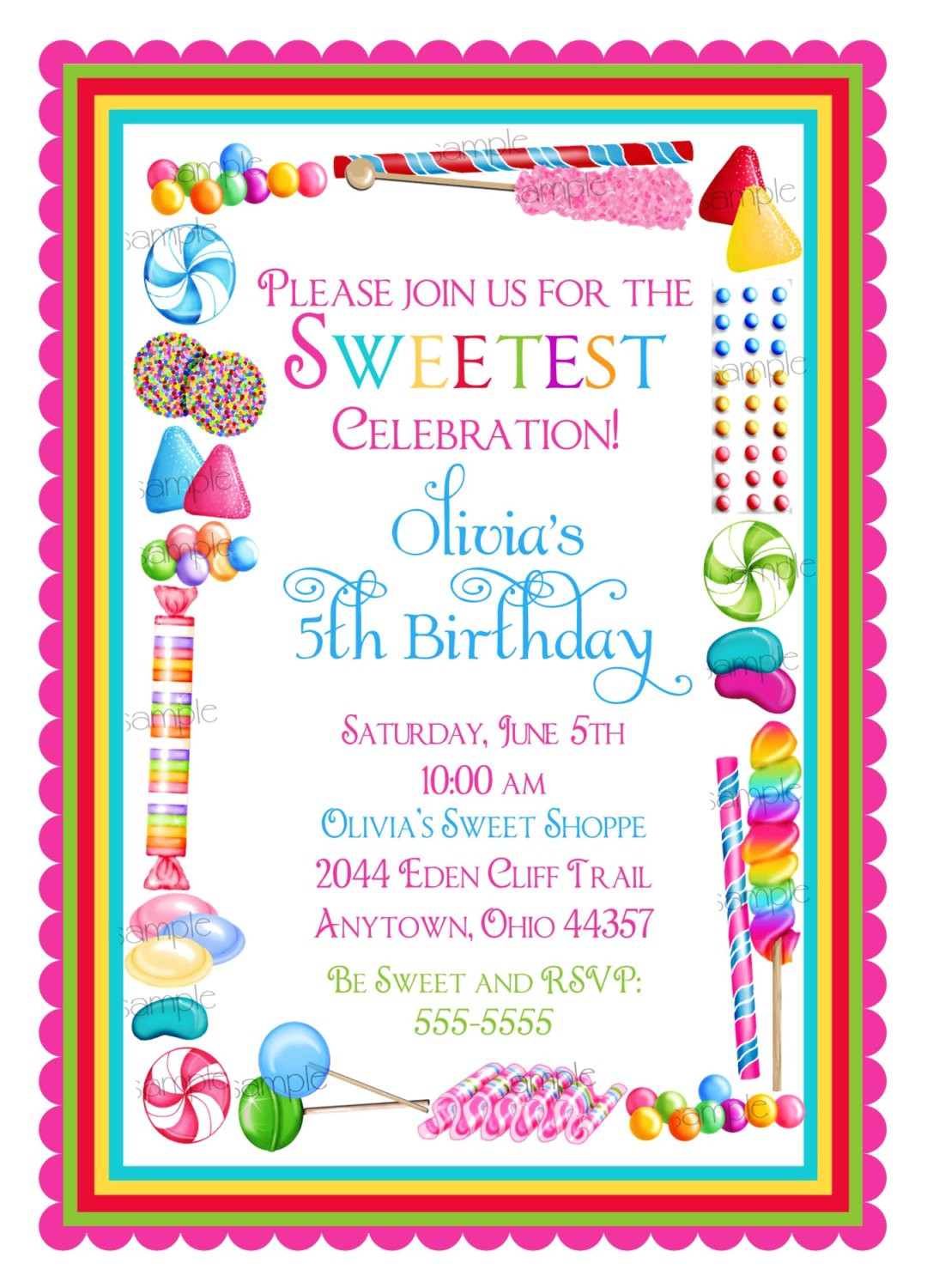 Sprinkle Birthday Party Invitations Candy Birthday Invitations Candy Sprinkle Sweet Shoppe