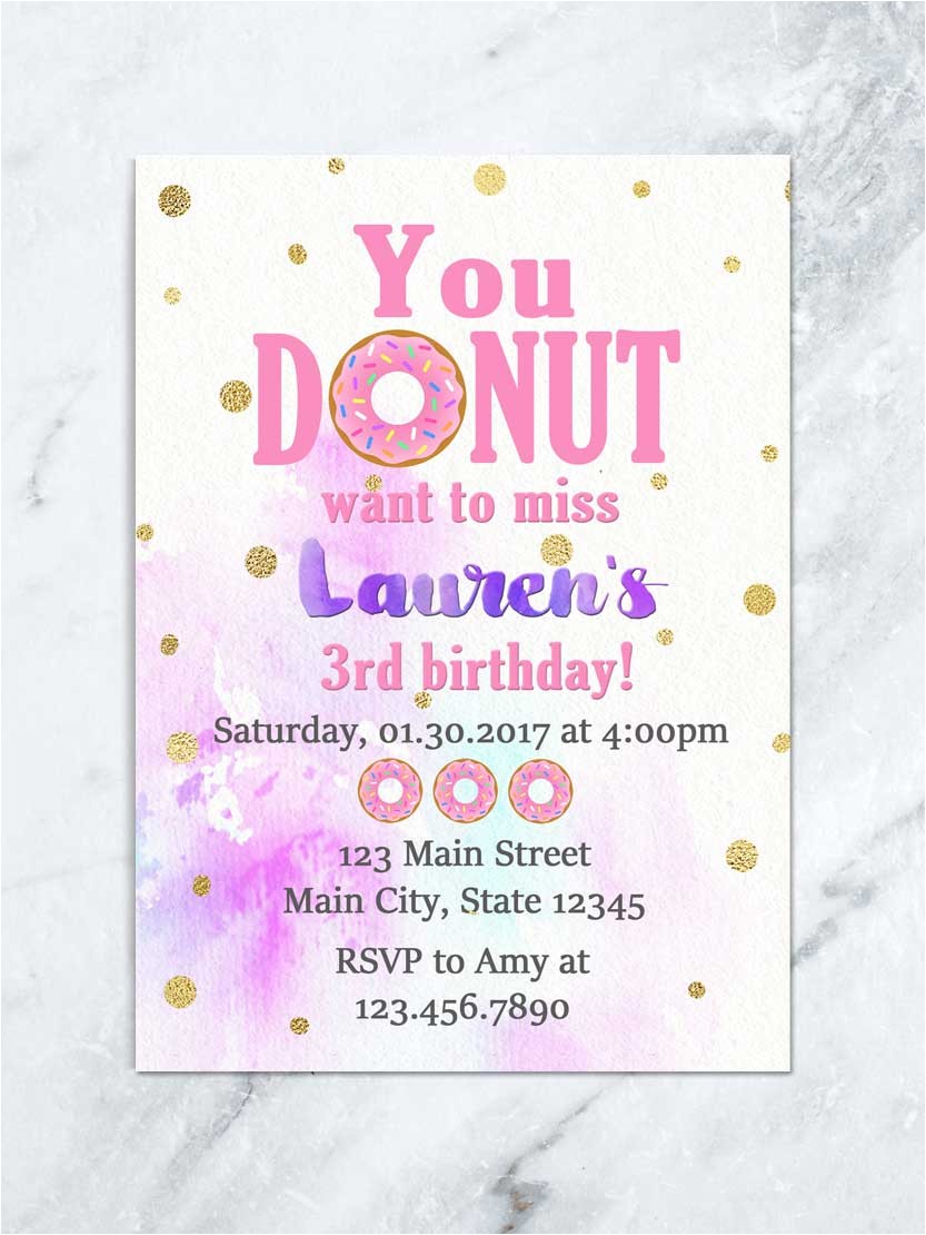Sprinkle Birthday Party Invitations Donut and Pajama Party Donut Birthday Invitation Donut