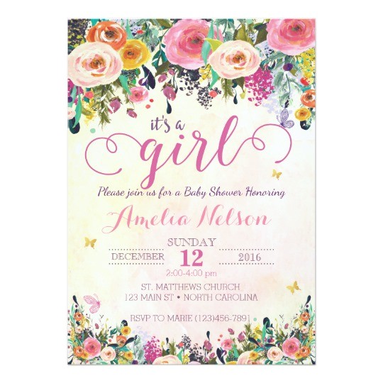 Sprinkle Birthday Party Invitations It S A Girl Floral Garden Baby Shower Invitation