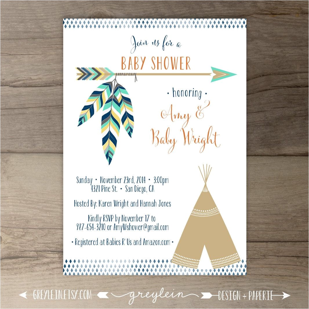 Sprinkle Birthday Party Invitations Tribal Baby Shower Invitations • Birthday Pow Wow • Arrows
