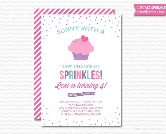 Sprinkles Birthday Party Invitations Cupcake Sprinkle Birthday Invitation Printable Digital