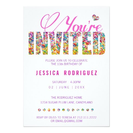 Sprinkles Birthday Party Invitations Personalized Candy theme Birthday Party Invitations