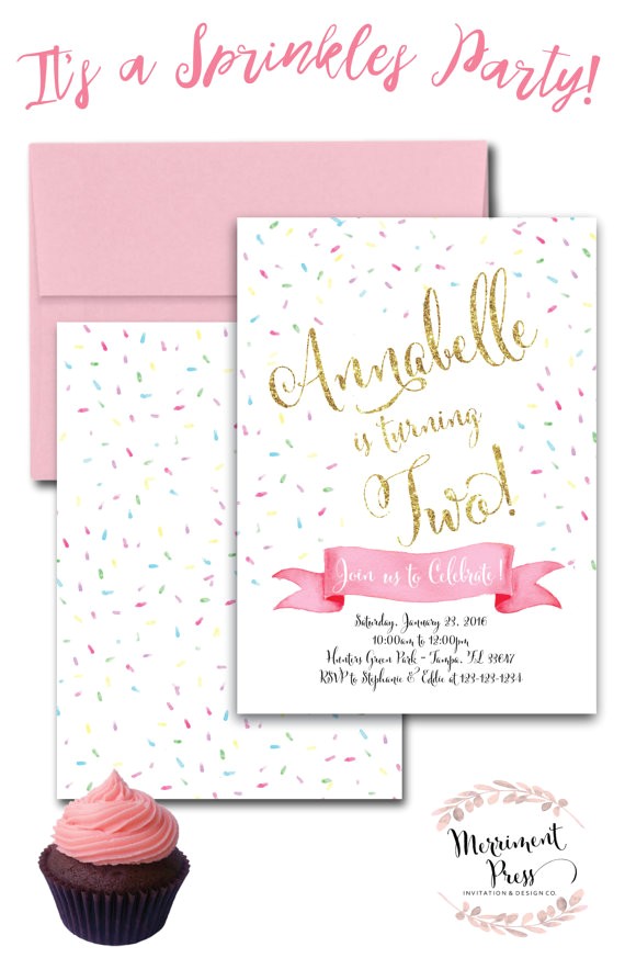 Sprinkles Birthday Party Invitations Sprinkle Birthday Invitation Pink Pastel Gold