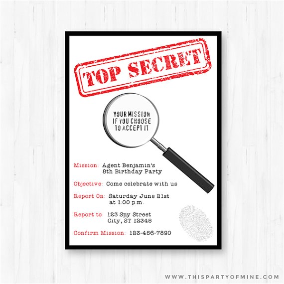 Spy Birthday Party Invitation Template Free Spy Party Invitation Printable Secret Agent Detective
