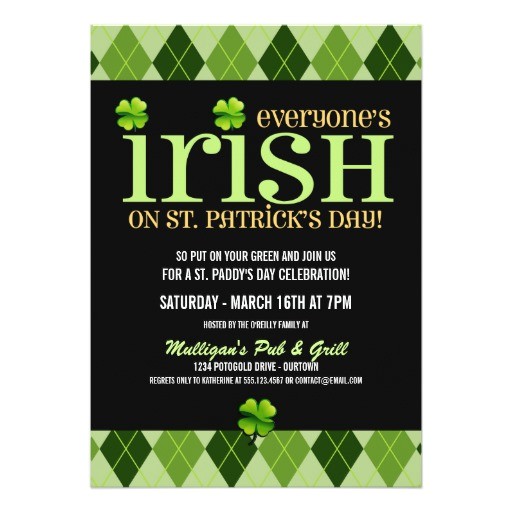St Patty S Day Birthday Invitations Argyle St Patricks Day Party Invitations