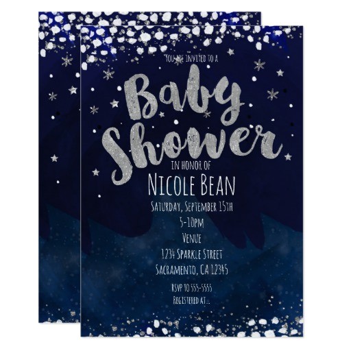 Starry Night Baby Shower Invitations Baby Shower Blue & Silver Starry Night Invitations