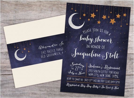 Starry Night Baby Shower Invitations Over the Moon Starry Night Baby Shower Invitation with