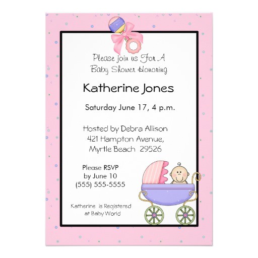 Stroller Baby Shower Invitations Pink Stroller Baby Shower Invitations 5" X 7" Invitation
