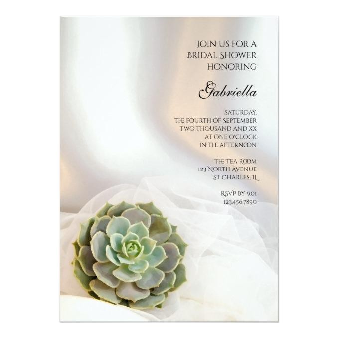 Succulent themed Bridal Shower Invitations Green Succulent On White Bridal Shower Invitation