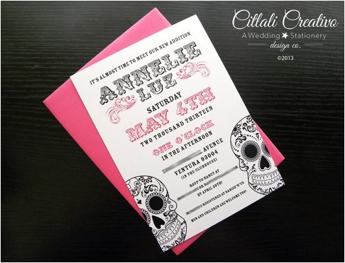 Sugar Skull Baby Shower Invitations Pink Sugar Skull Baby Shower Invitations Citlali