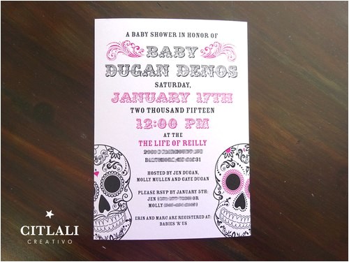 Sugar Skull Baby Shower Invitations Pink Sugar Skull Baby Shower Invitations Citlali