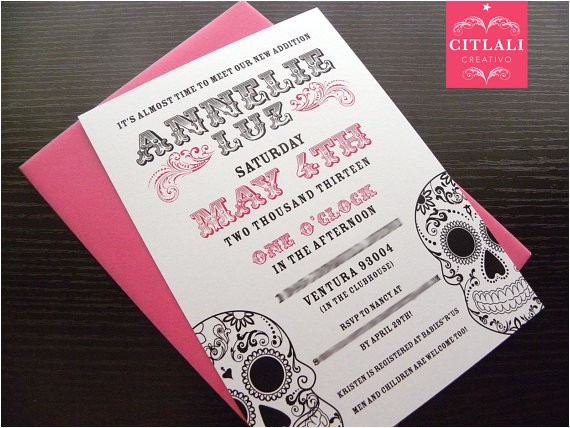 Sugar Skull Baby Shower Invitations Sugar Skull Baby Shower Invitations Metallic by Citlali