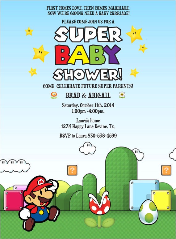 Super Mario Baby Shower Invitations Mario Birthday Baby Shower Boy Invitation Invite Printable