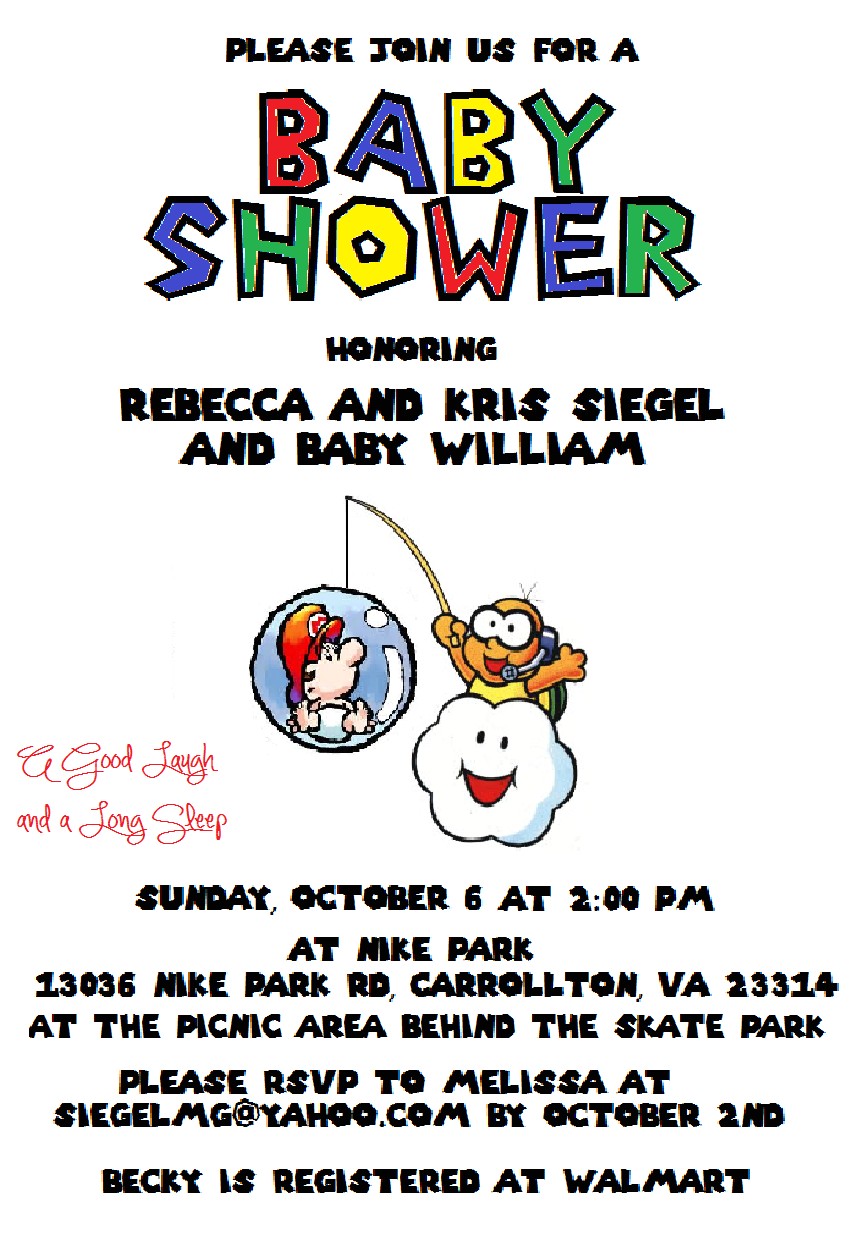 Super Mario Brothers Baby Shower Invitations A Good Laugh and A Long Sleep Super Mario Baby Shower