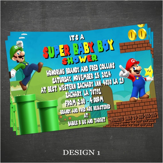 Super Mario Brothers Baby Shower Invitations Super Mario Baby Shower Invite