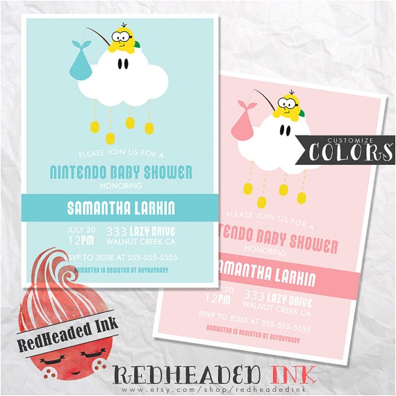 Super Mario Brothers Baby Shower Invitations Super Mario Bros Cloud Baby Shower Invitation