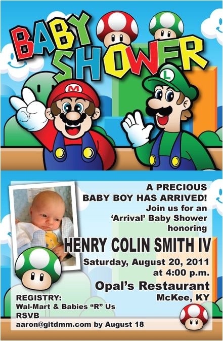 Super Mario Brothers Baby Shower Invitations Super Mario Bros themed Baby Shower Invites