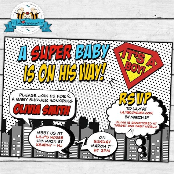 Superhero themed Baby Shower Invitations Printable Pop Art Superhero Baby Shower Cute Invitation Superhero themed Baby Shower Invitations Printable Pop Art Superhero Baby Shower Cute Invitation