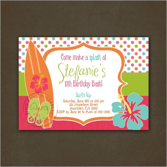 Surf Birthday Party Invitations Beach Surfing Girls Birthday Party Invitation by