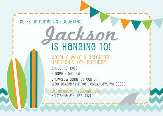 Surf Birthday Party Invitations Hang Ten Surfing Surf Party Invitation Printable by