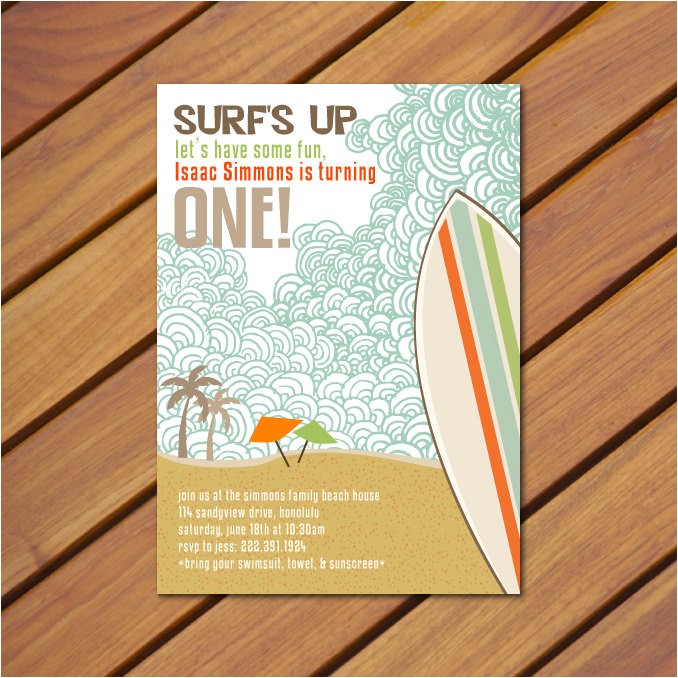 Surf Birthday Party Invitations Printable Vintage Beach Surf themed Birthday Party Invitation