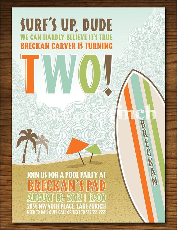 Surf Birthday Party Invitations Surf and Beach Birthday Invitation Printable by