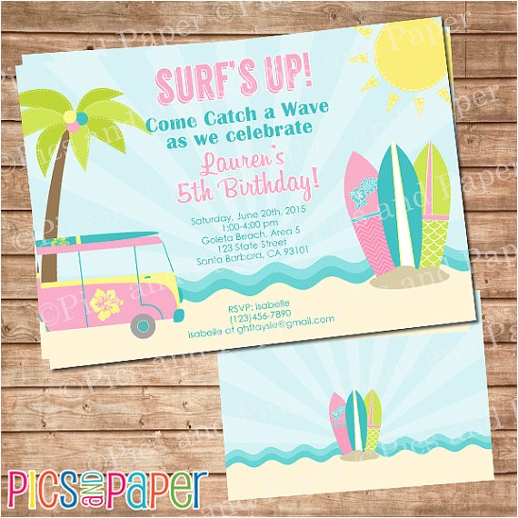 Surf Birthday Party Invitations Surf Birthday Party Invitation for Girl In Pink by