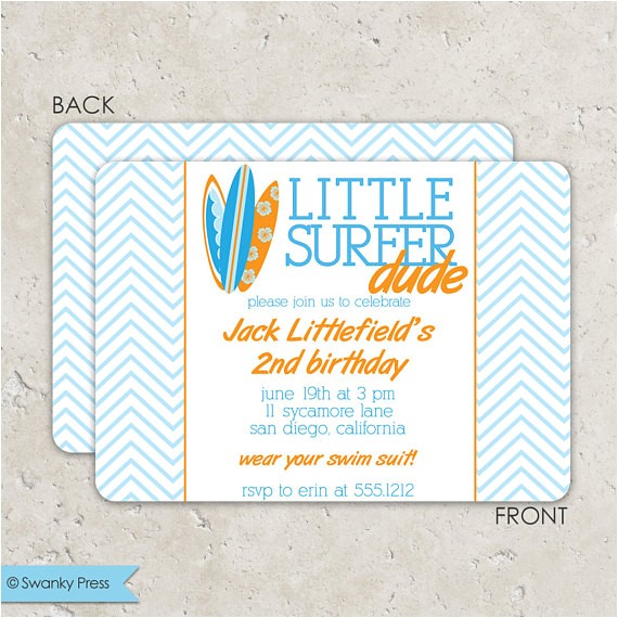 Surf Birthday Party Invitations Surf Board Birthday Invitation Chevron Quot Little Surfer Dude