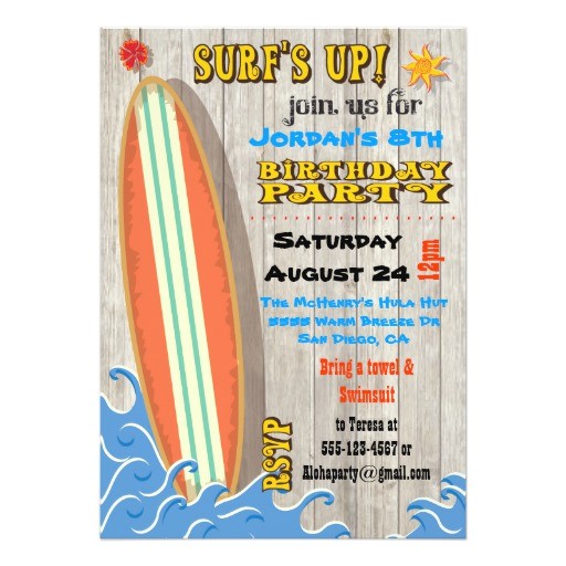 Surf Birthday Party Invitations Surfing Birthday Party Invitations Zazzle