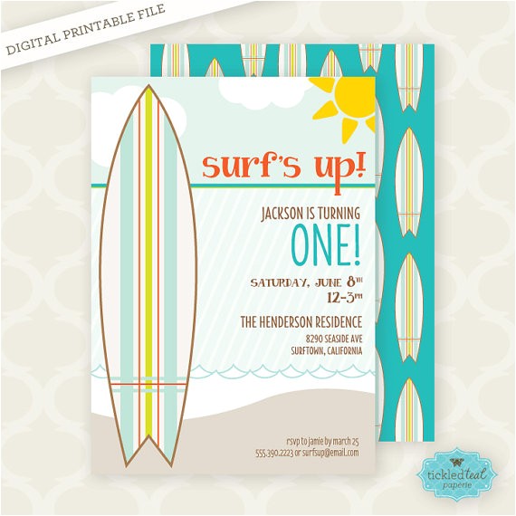 Surf S Up Birthday Party Invitations Items Similar to Printable Invitation Surf S Up First