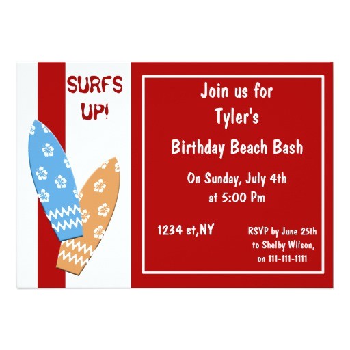 Surf S Up Birthday Party Invitations Surfs Up Beach Party Invitations