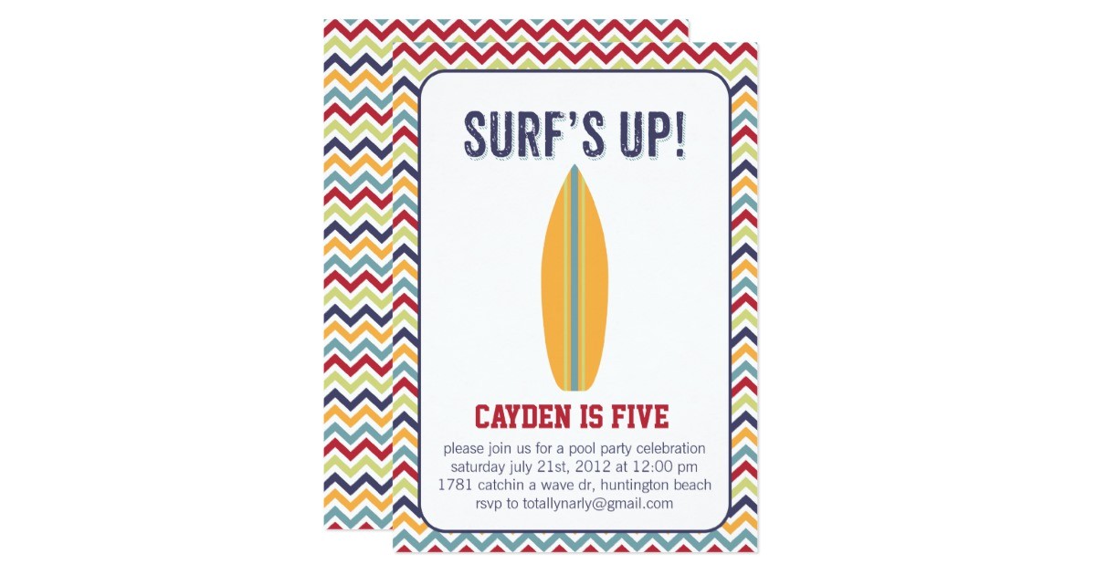 Surf S Up Birthday Party Invitations Surfs Up Pool Party Invitation