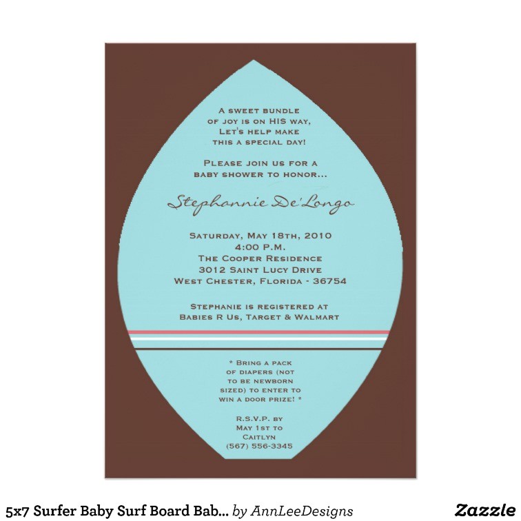 Surfer Baby Shower Invitations 5×7 Surfer Baby Surf Board Baby Shower Invitation