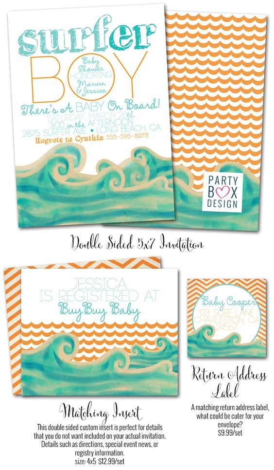 Surfer Baby Shower Invitations Surfer Baby Shower Baby On Board Surfer Baby Shower