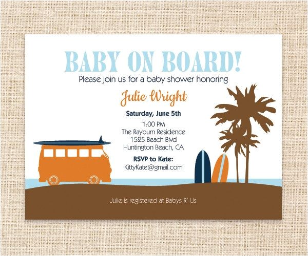 Surfer Boy Baby Shower Invitations Surfboard Baby Invitation Surfer Dude Baby Shower or