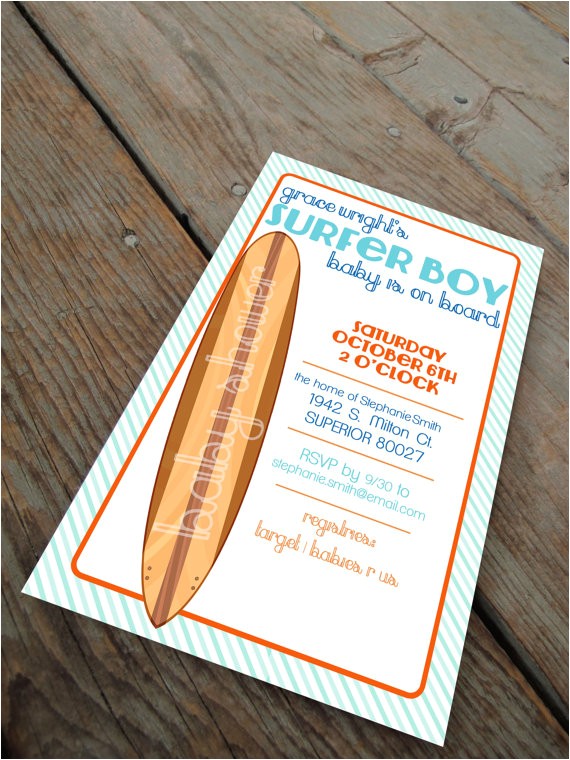 Surfer Boy Baby Shower Invitations Surfer Boy Baby Shower Invitation Baby Boy by Travelerspaperie