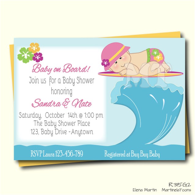 Surfer Girl Baby Shower Invitations Little Surfer Girl Baby Shower Invitation Baby On Board