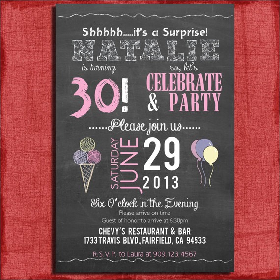 Surprise 30th Birthday Invitations Surprise 21st 30th 40th 50th Chalkboard Style Birthday