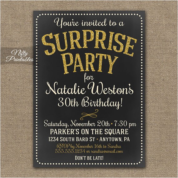 Surprise 30th Birthday Invitations Surprise Party Invitations Printable Chalkboard Surprise
