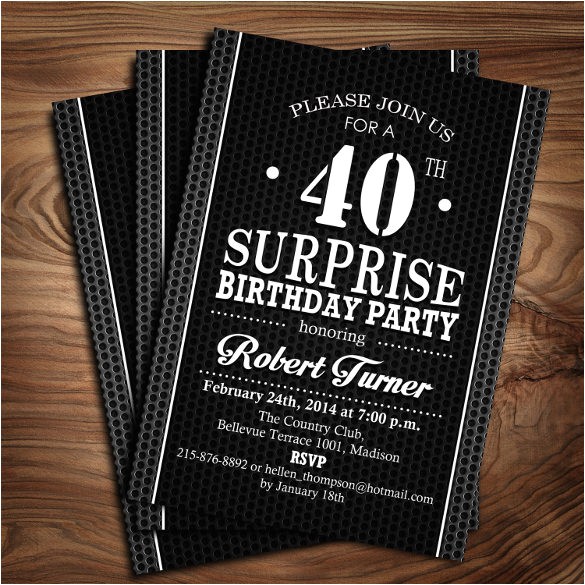 Surprise 40th Birthday Party Invitations Templates Free 25 40th Birthday Invitation Templates Free Sample