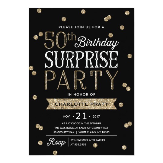 Surprise 50th Birthday Party Invites 50th Glitter Confetti Surprise Party Invitation