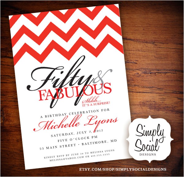 Surprise 50th Birthday Party Invites Surprise 50th Birthday Party Invitation with Chevron