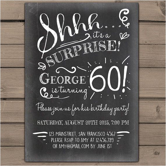 Surprise 60th Birthday Invitation Wording Ideas Surprise 60th Birthday Invitation Chalkboard Invitation