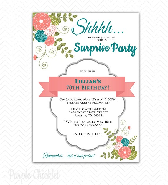 Surprise 70th Birthday Invitation Wording Surprise Invitation 70th Birthday Party by Purplechicklet