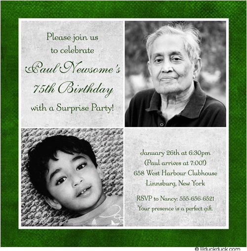 Surprise 75th Birthday Invitations Wording 75th Birthday Invitation Green Gray Party Two Photos