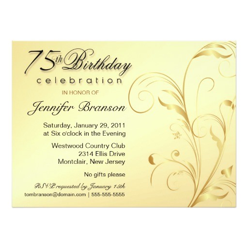 Surprise 75th Birthday Invitations Wording 75th Birthday Surprise Party Gold Floral Large 6 5×8